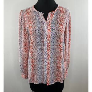 REISS Purple Red Printed Button-Down Long Sleeve Lightweight Chiffon Blouse 6